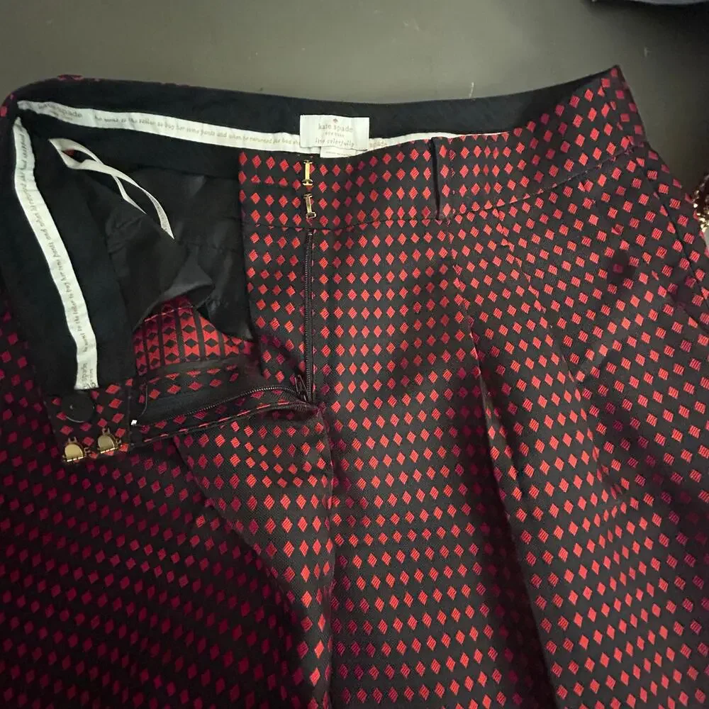 Kate Spade New York Red Black Diamond Jacquard Slim Ankle Pants